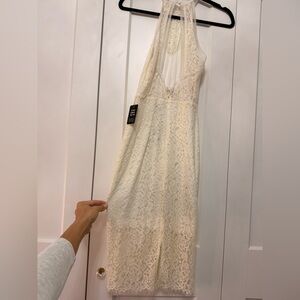Elegant Cream White Lace Halter Dress
